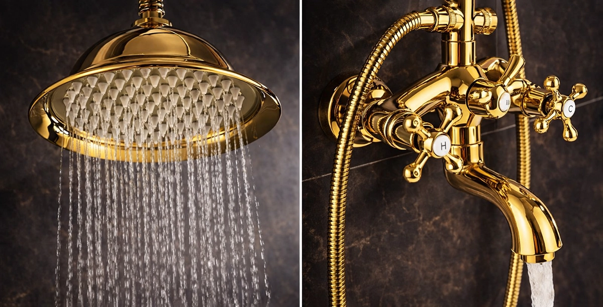 Colonne bain-douche rétro noire avec mélangeur